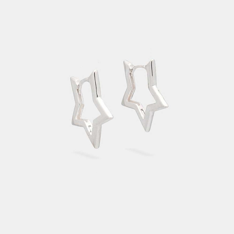 Pendientes Brillo | Aros Plata Estrella Plateada