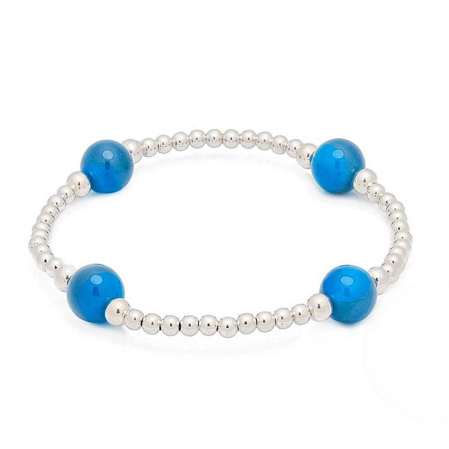 Pulseras Brillo | Pulsera De Plata Bolitas Agata Azul