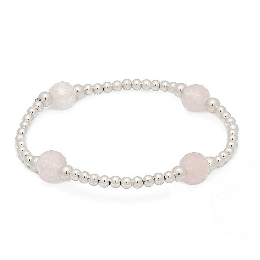 Pulseras Brillo | Pulsera De Plata Bolitas Cuarzo Rosa