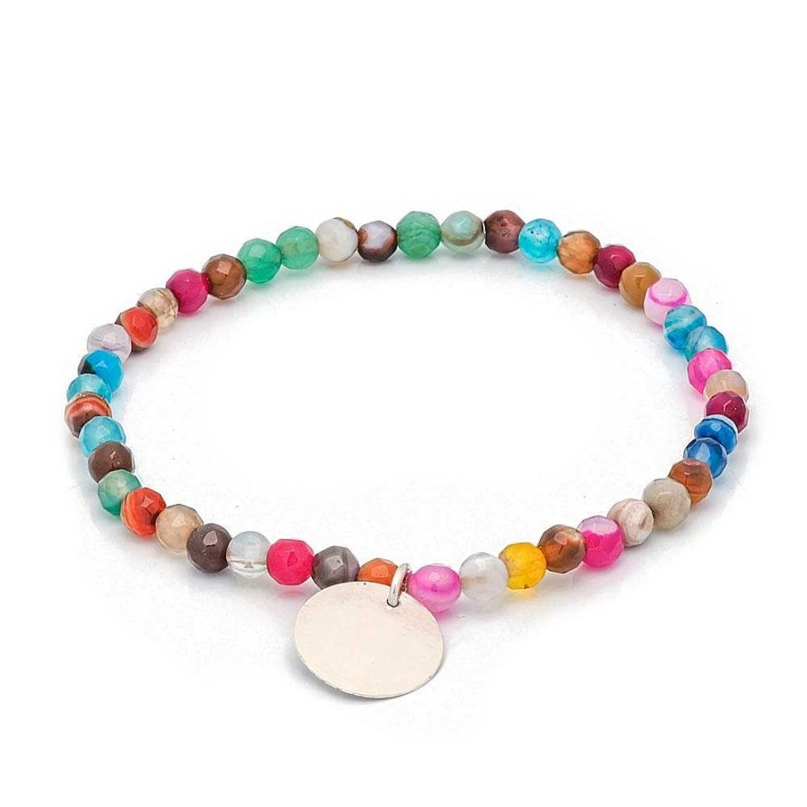 Pulseras Brillo | Pulsera De Plata Agatas Multicolor Circulo