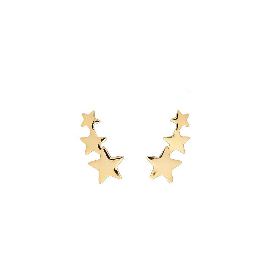 Pendientes Brillo | Pendientes Trepadores Plata Three Star Dorado