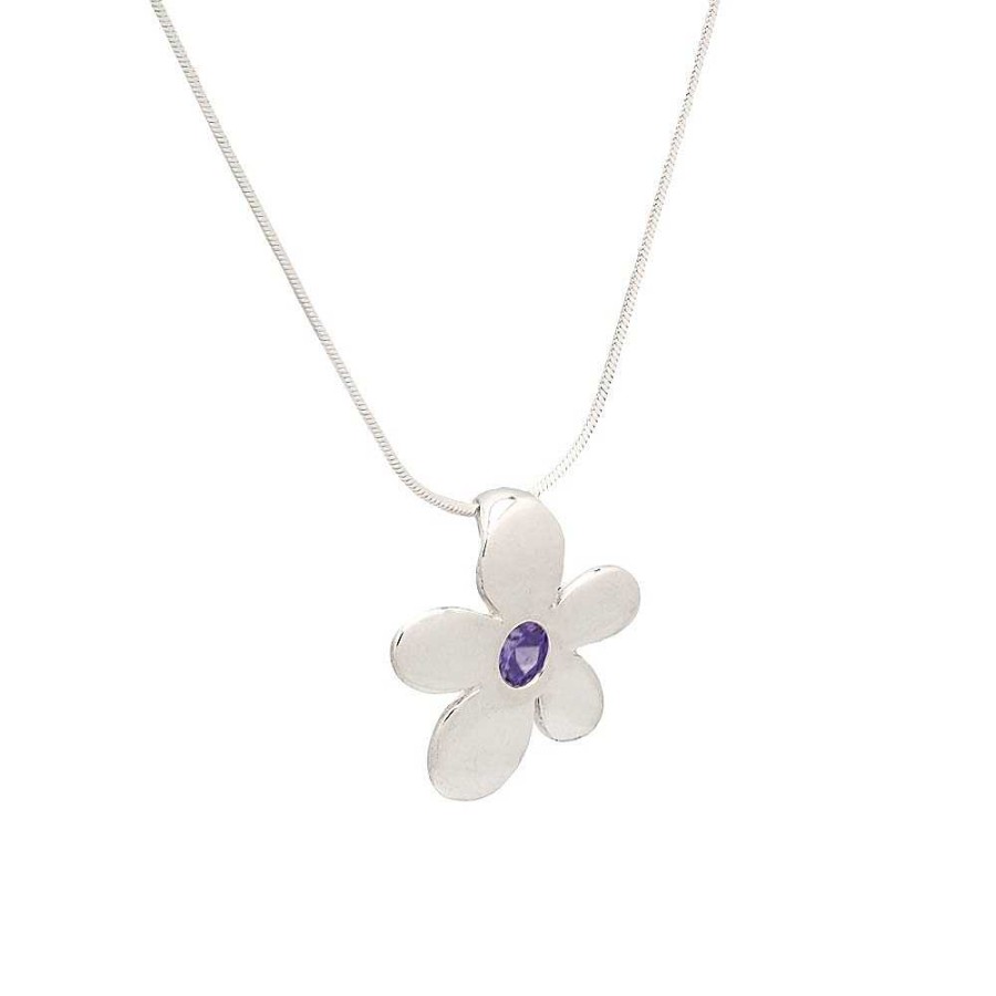 Collares Brillo | Colgante Plata Flor Color Amatista