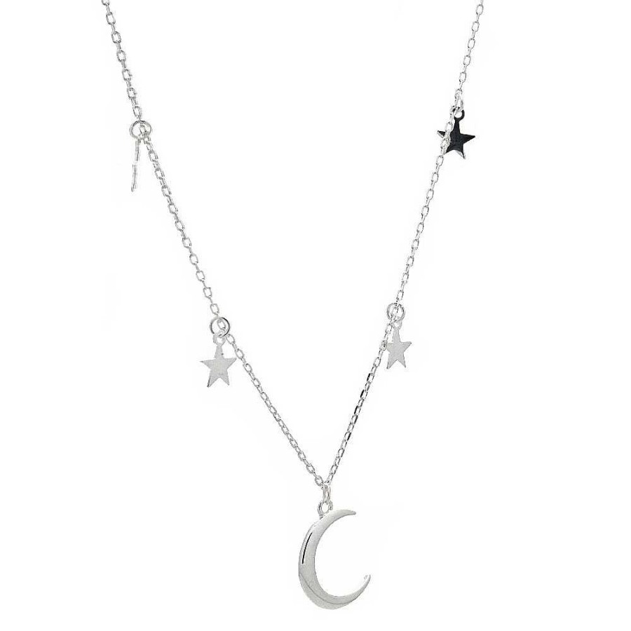 Collares Brillo | Gargantilla De Plata Luna Y Estrellas