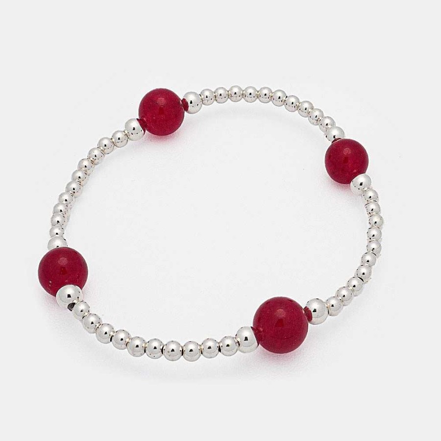 Pulseras Brillo | Pulsera Plata Y Jade Rojo