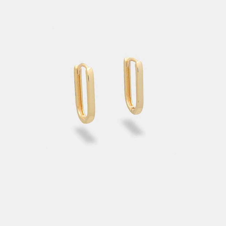 Pendientes Brillo | Aro Plata Oval Dorado Peque O