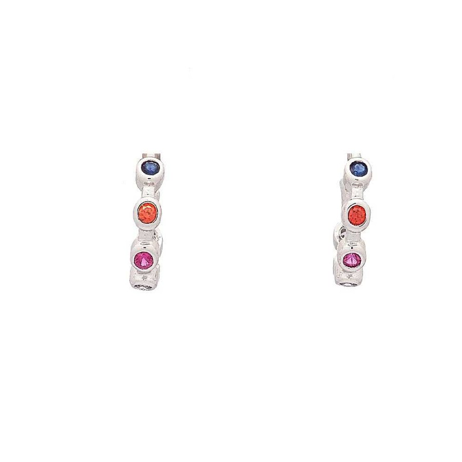 Pendientes Brillo | Pendientes Aro Plata Fila Multi