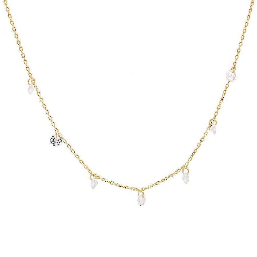 Collares Brillo | Gargantilla Plata Dorada Con Motivos De Circonitas