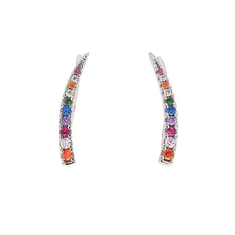 Pendientes Brillo | Pendientes Trepador Plata Circonitas Multi