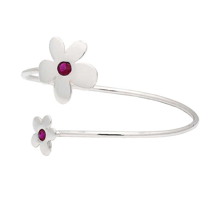 Pulseras Brillo | Pulsera Brazalete Plata Flor Color Rub