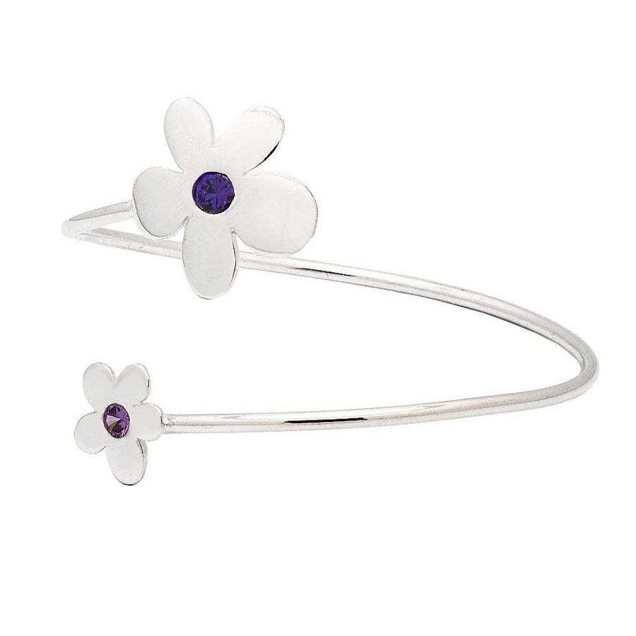 Pulseras Brillo | Pulsera Brazalete Plata Flor Color Amatista