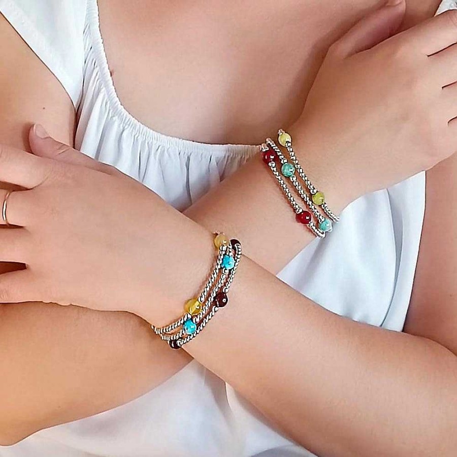 Pulseras Brillo | Pulsera Plata Y Jaspe Azul