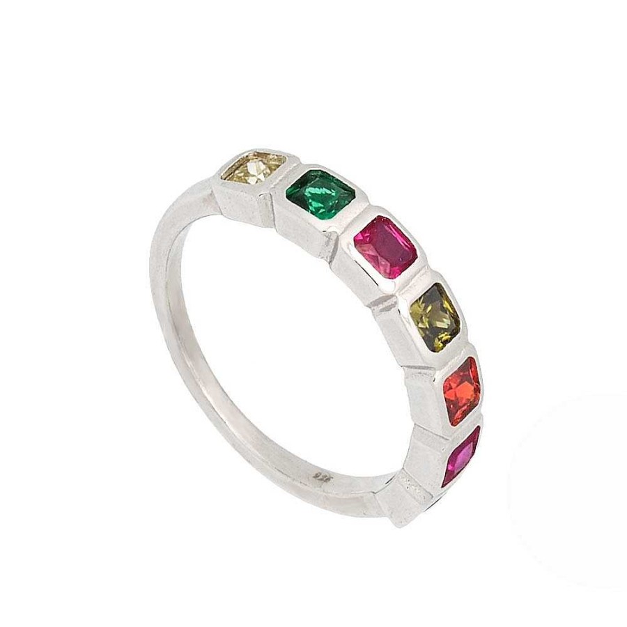 Anillos Brillo | Anillo De Plata Circonitas Color Square