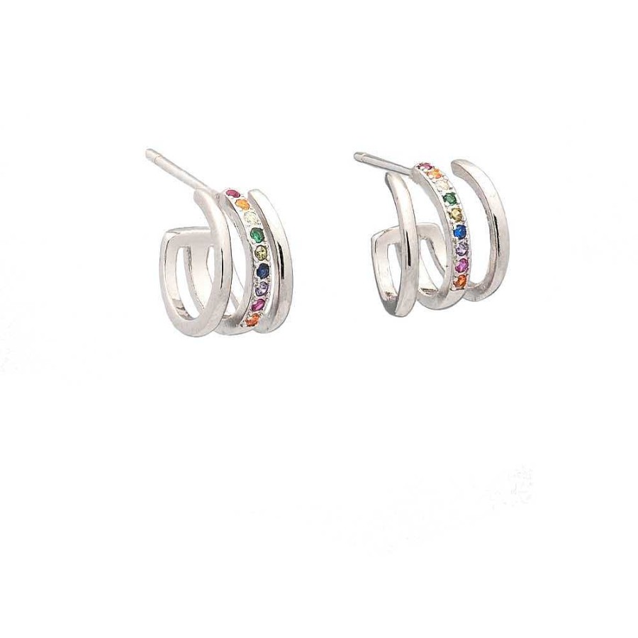 Pendientes Brillo | Pendientes Plata Rodiada Tres Aros Multi