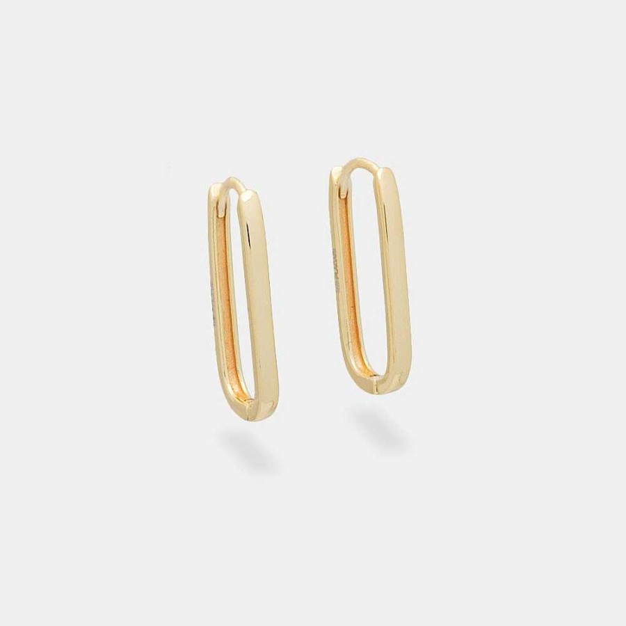 Pendientes Brillo | Aro Plata Oval Dorado Grande