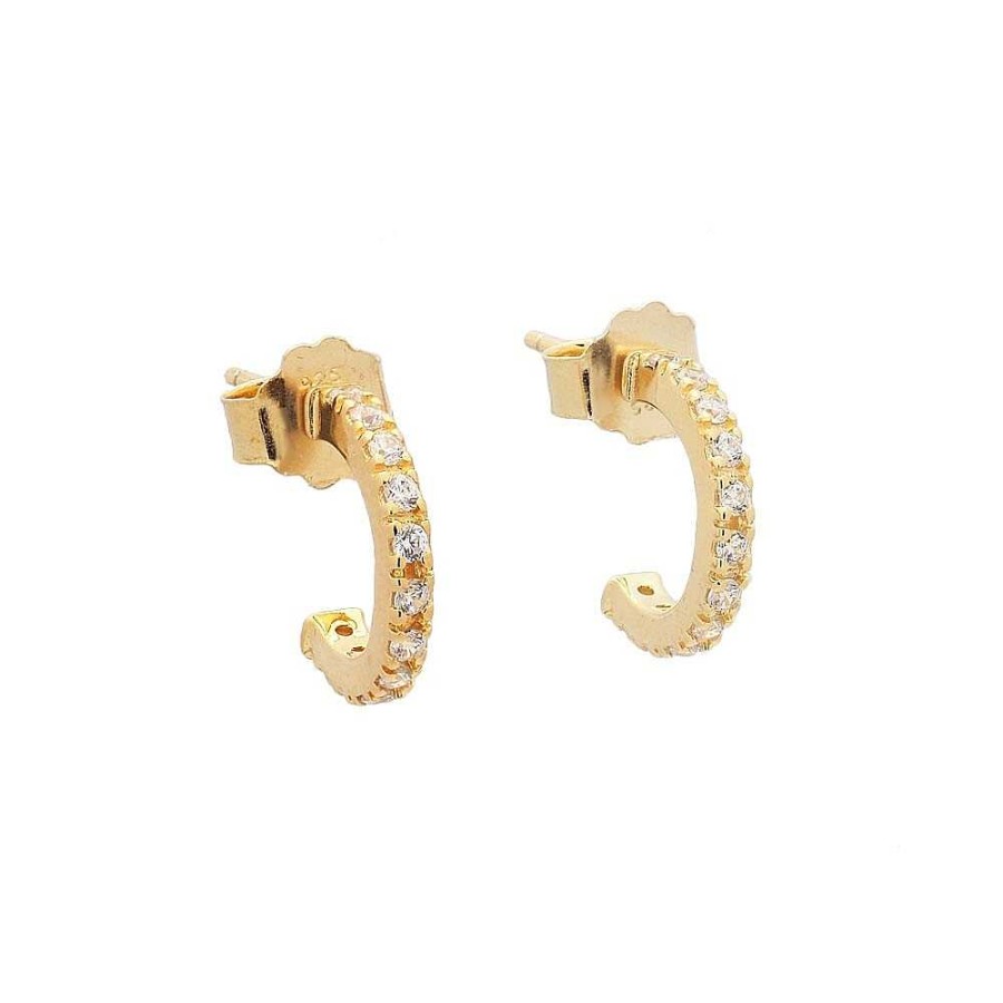 Pendientes Brillo | Pendientes Aro Plata In Line Dorado