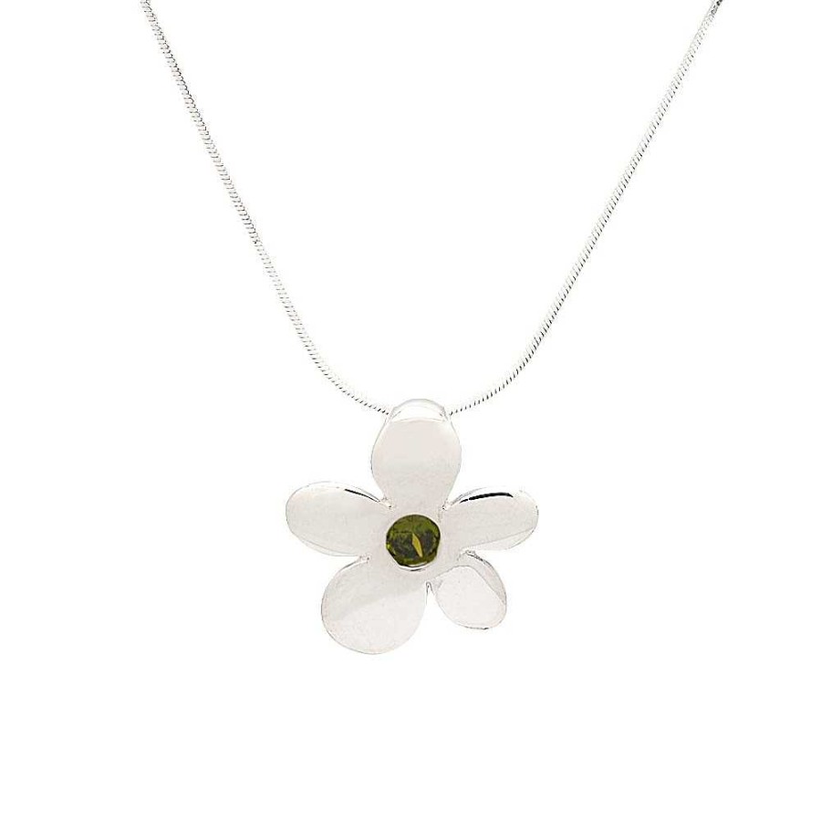 Collares Brillo | Colgante Plata Flor Color Olivina