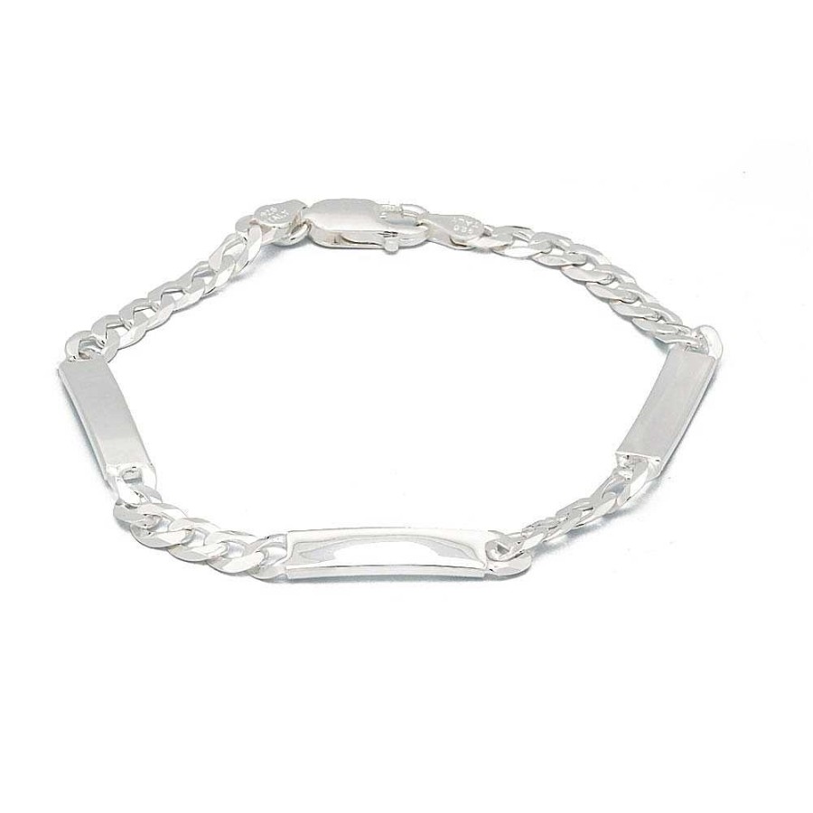 Pulseras Brillo | Pulsera Esclava De Plata Triple 5Mm Barbada